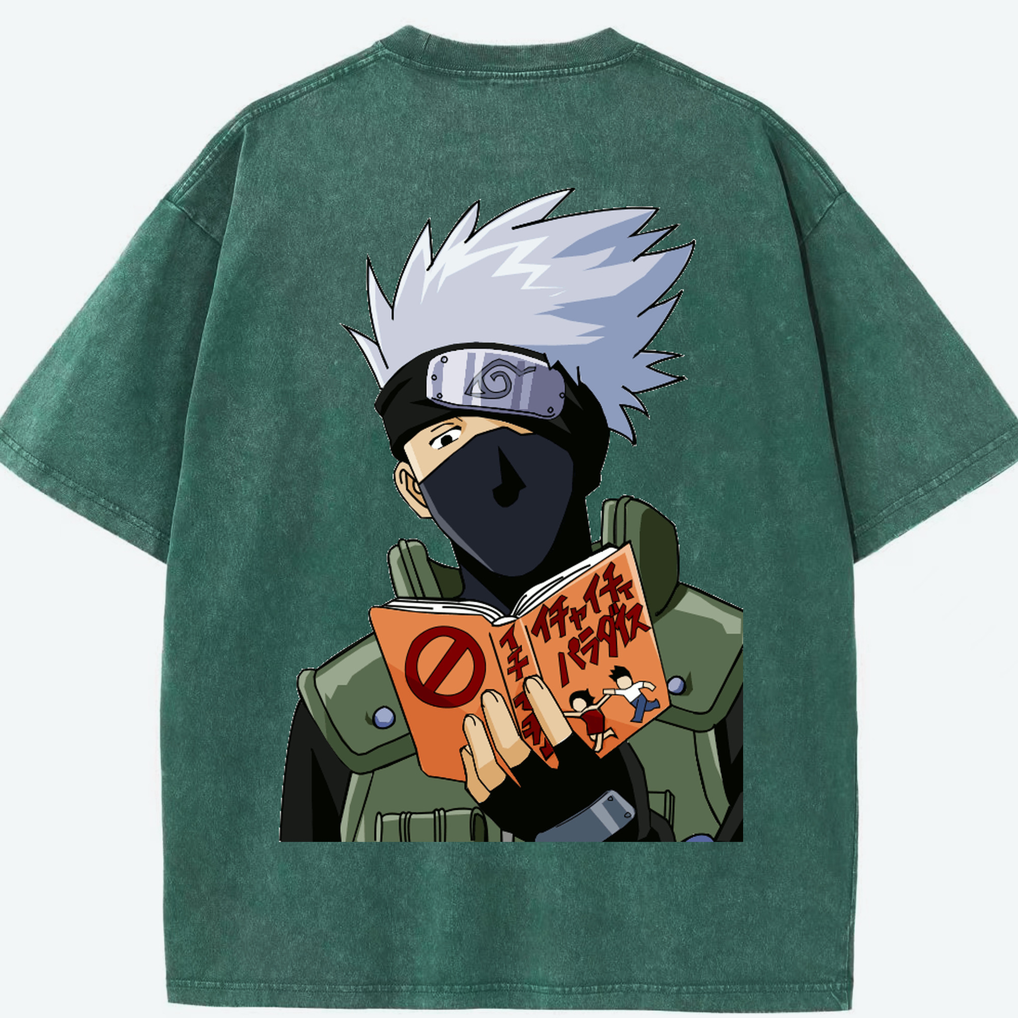 （画像用） NARUTO -ナルト- はたけ カカシ Hatake Kakashi 綿100% ヴィンテージ風 半袖Tシャツ（背面プリント）